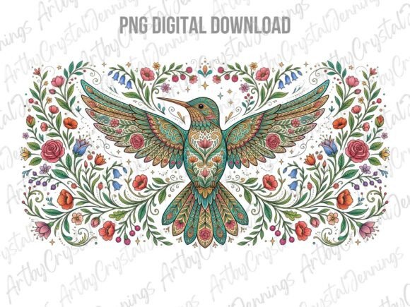 Download Floral Boho Folk Art Hummingbird PNG - Bird png Collection