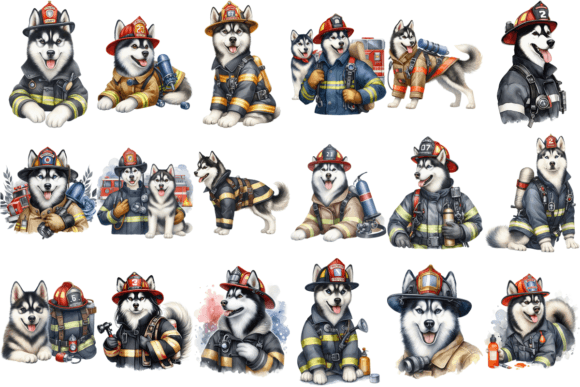 Download 18 Watercolor Husky FireFighter Bundle - Premium Bundle