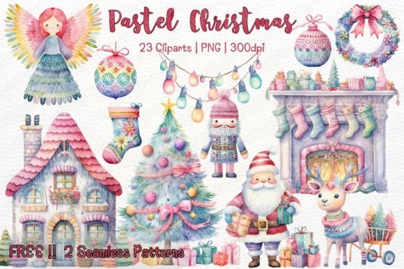 Download Cute Pastel Christmas Watercolor Clipart - Pastel Collection