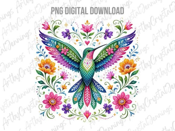 Download Colorful Folk Art Hummingbird PNG - Bird png Collection