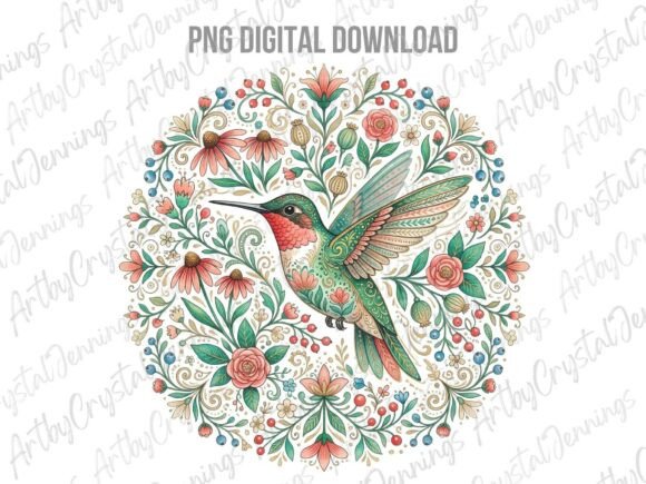 Download Floral Folk Art Hummingbird PNG - Bird png Collection