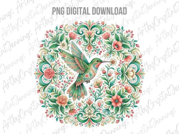 Download Floral Folk Art Hummingbird PNG - Bird png Collection