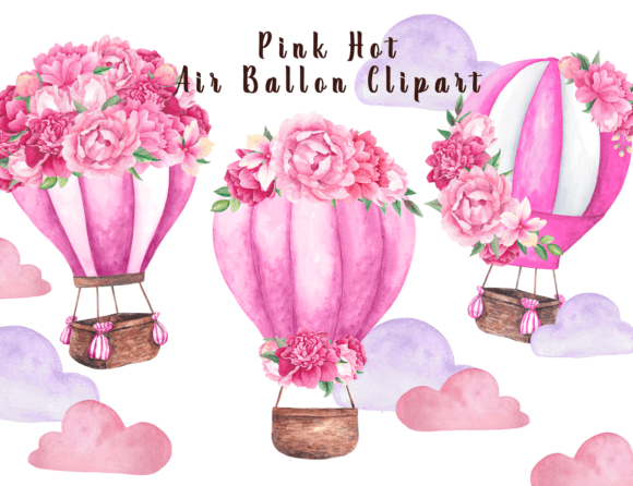 Download Watercolor Pink Hot Air Balloon Clipart - Balloon Collection