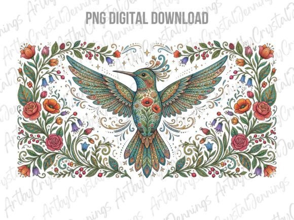 Download Floral Boho Folk Art Hummingbird PNG - Bird png Collection
