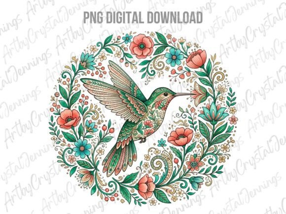 Download Floral Folk Art Hummingbird PNG - Bird png Collection