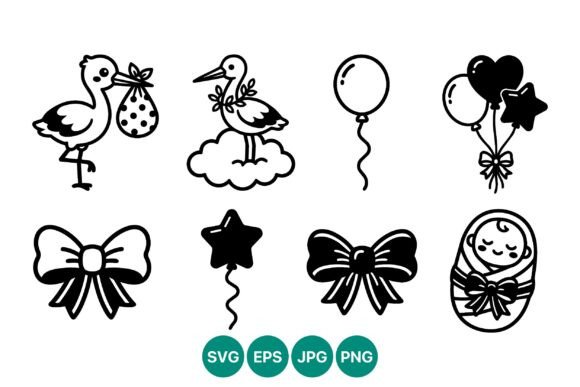 Download Baby Shower Stork Balloons Bows Vector - Balloon Collection