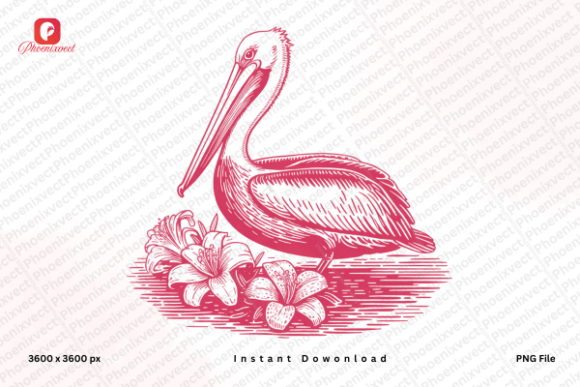 Download Vintage Tropical Floral Pelican Bird PNG - Bird png Collection