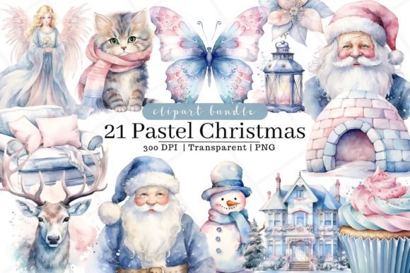 Download Pastel Christmas Watercolor Clipart - Pastel Collection