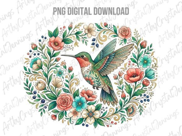 Download Floral Folk Art Hummingbird PNG - Bird png Collection