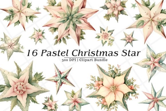 Download Pastel Christmas Star Watercolor Clipart - Pastel Collection