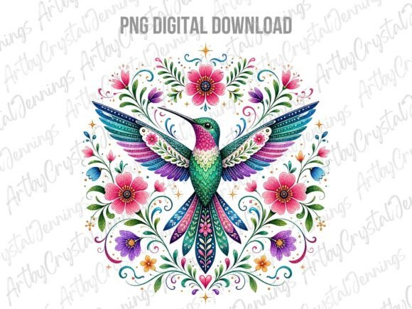 Download Colorful Folk Art Hummingbird PNG - Bird png Collection